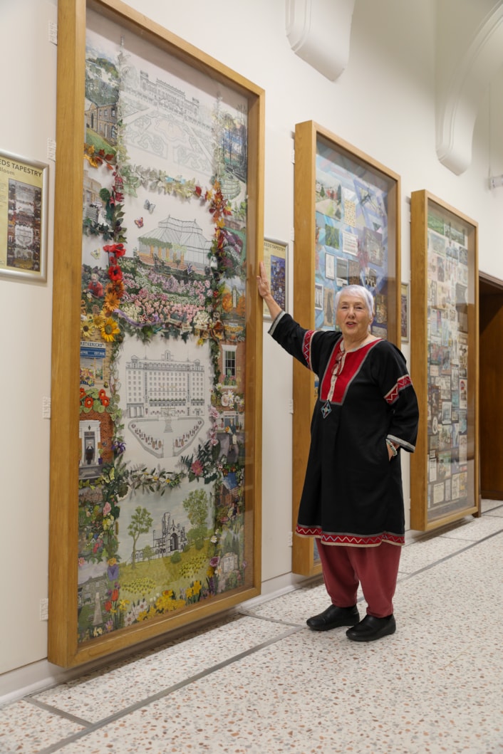Leeds Tapestry - Kate Peace: Kate Peace (formerly Russell), led the creation of the original Leeds Tapestry which involved over 2,000 people and is made up of 1,500 individual embroideries.