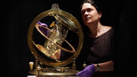 Curator Dr Rebekah Higgitt and the Ilay Glynne dial at the National Museum of Scotland. Photo © Stewart Attwood (1)