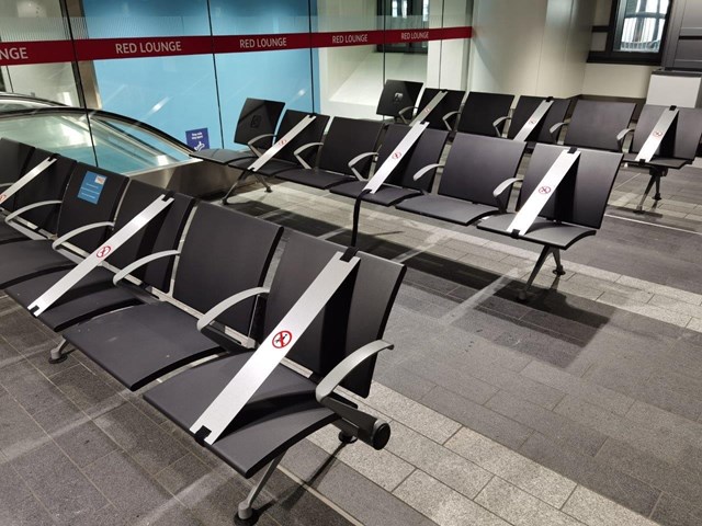 Socially distanced seating at Birmingham New Street