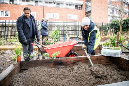 Volunteers get to work at the Highbury Quadrant community garden