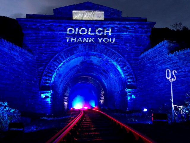 Blaenau Ffestiniog tunnel went blue for NHS and all critical workers: Blaenau Ffestiniog 9