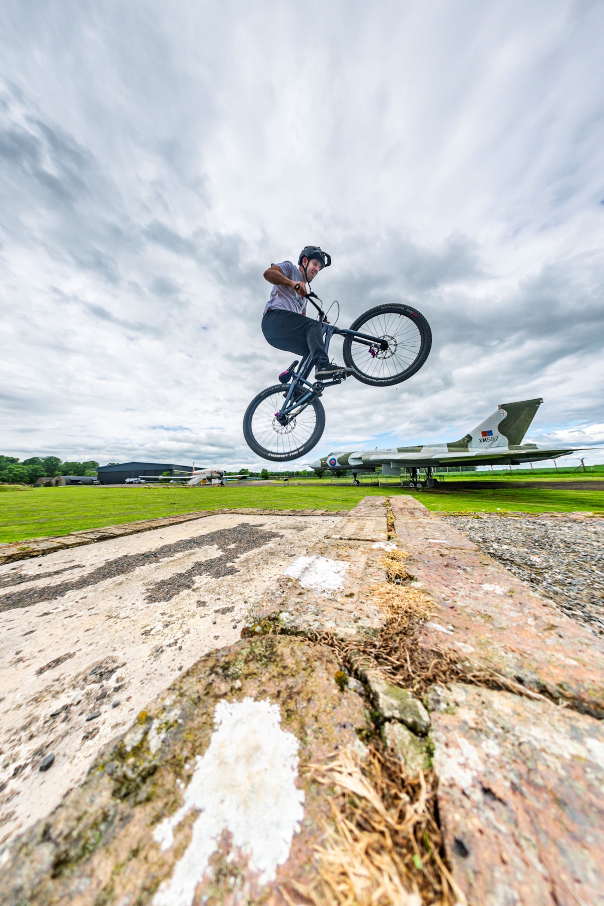 Cycling stunt team The Clan practice ahead of 360 Fest at the National Museum of Flight.Photo (c) Andy Catlin (3)