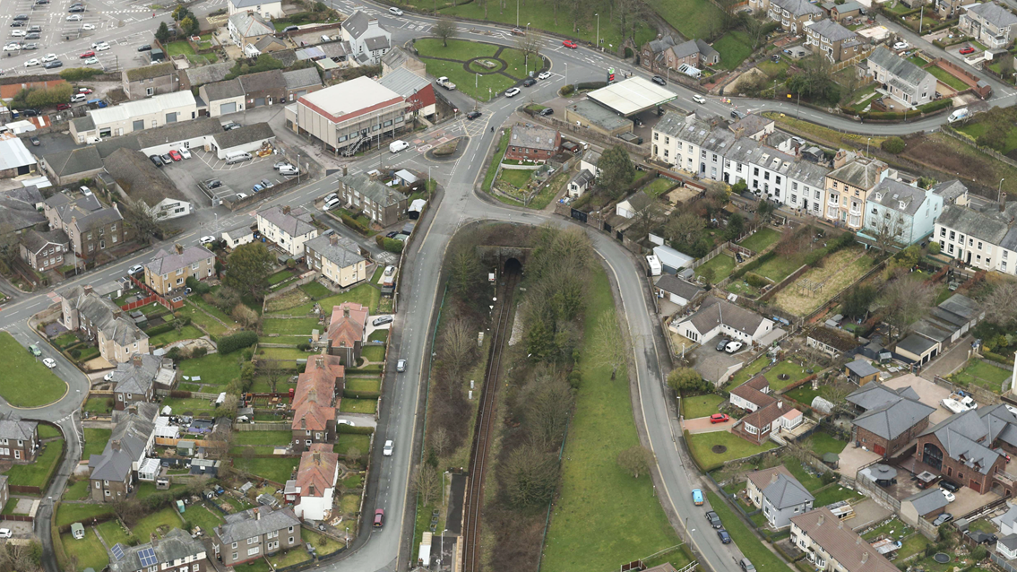 Aerial shot of Southern tunnel portal near Corkickle station
