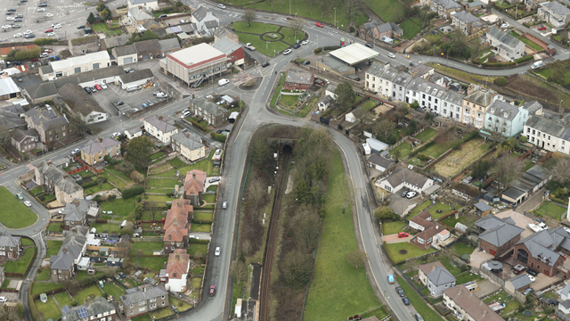 Aerial shot of Southern tunnel portal near Corkickle station