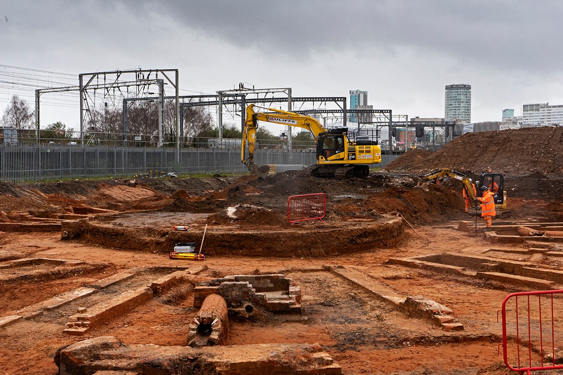 Curzon Street Roundhouse April 2020: Credit: McAuliffe/ Jeremy de Souza

HS2 Ltd has unearthed what is thought to be the world's oldest railway roundhouse at the construction site of its Birmingham Curzon Street station

(Curzon Street, Curzon, Birmingham, Phase One, railway, archaeology, remains, history, historic, turntable, roundhouse, locomotive, old station)

Internal Asset No. 15294