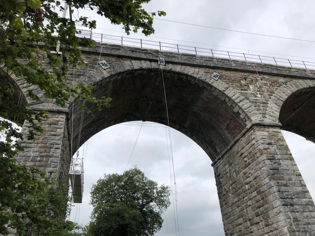 Cradles carrying out Docker Garths viaduct inspections