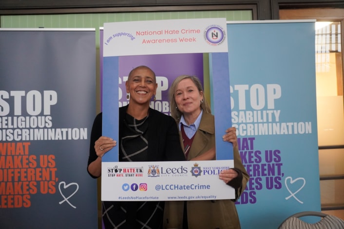 Leeds HCAW pics 1: (L-R) Alison Lowe OBE, West Yorkshire’s deputy mayor for policing and crime and Councillor Emma Flint, Leeds City Council’s executive member for equality, adults and health