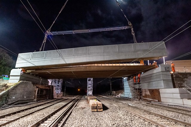 Sydney Road bridge being lifted into place during railway closure