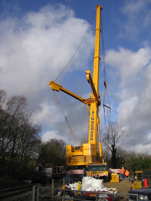 King William IV bridge: The crane used to lift out the old bridge girders.