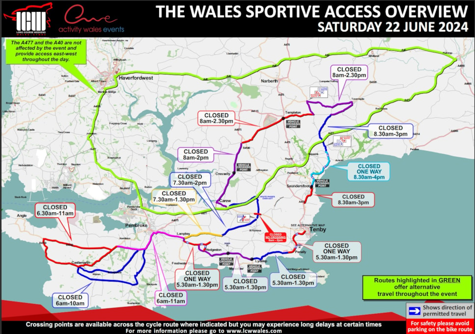 Long Course Weekend road closure map from Activity Wales website