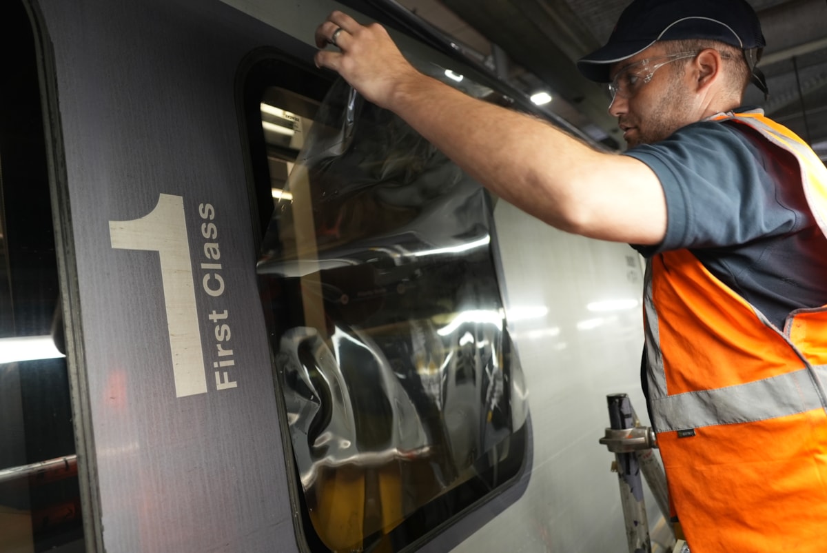 Window film being installed on a TPE train (4)