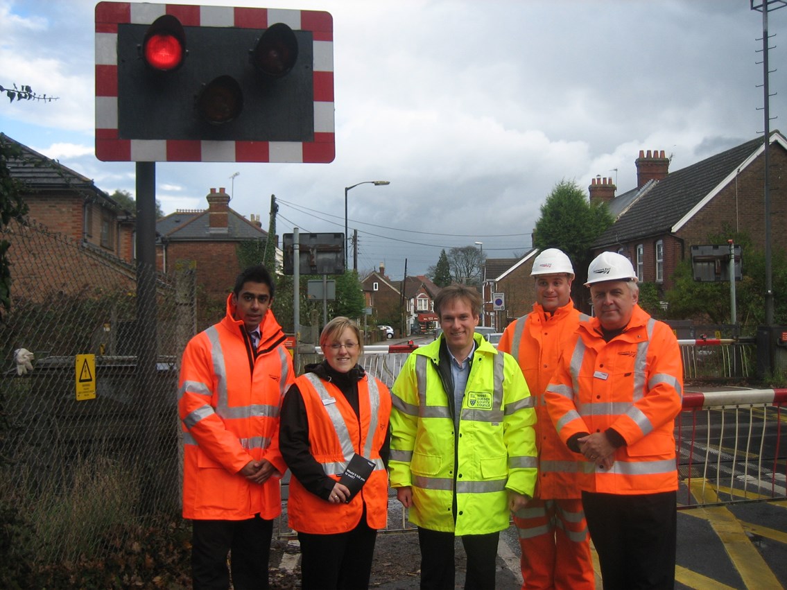 WSCC leader Henry Smith with Network Rail level crossing safety awareness team: Horsham rd lx