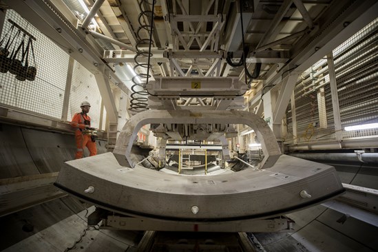 One of HS2's London TBMs placing a tunnel segment: One of HS2's London TBMs placing a tunnel segment