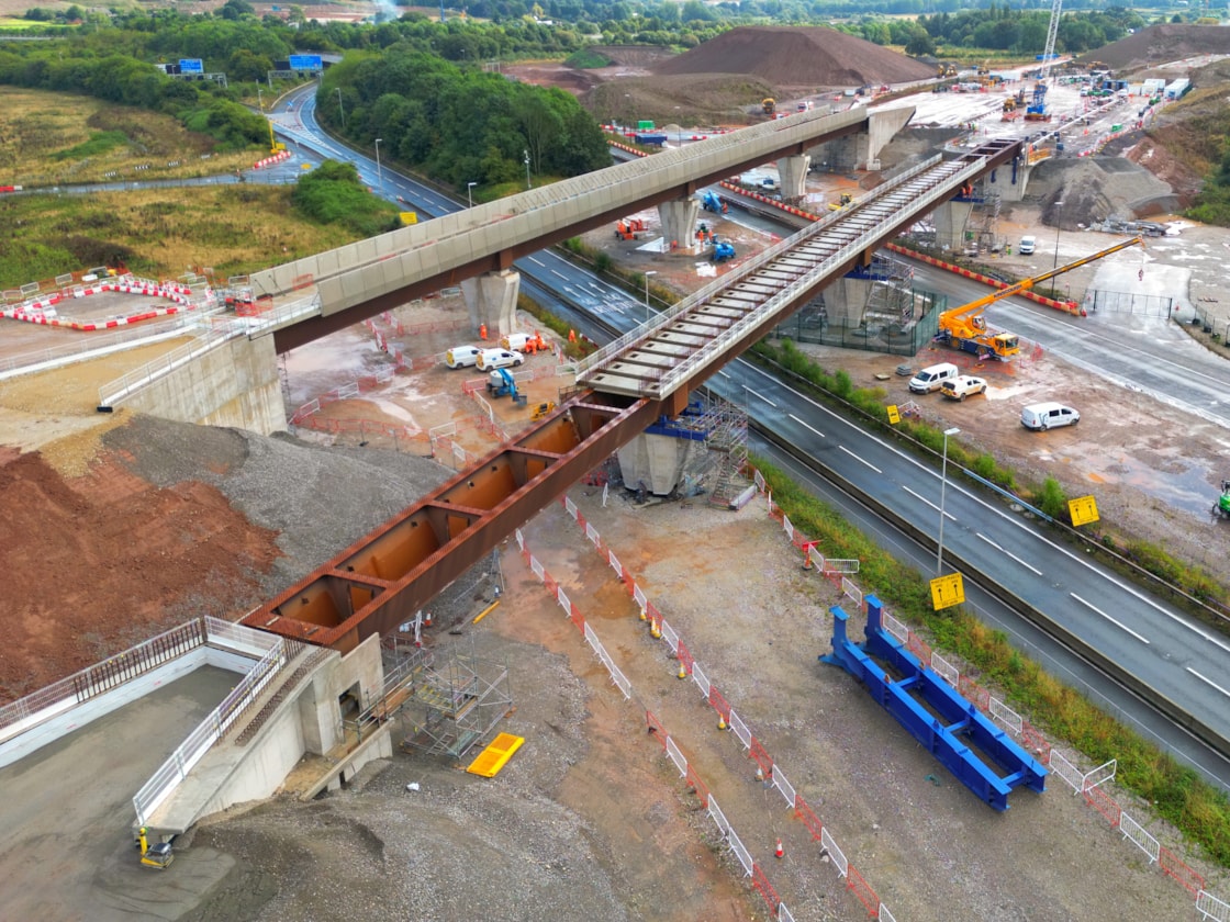 The 1,100 tonne West Link Viaduct moved into place over the M42/M6 link roads