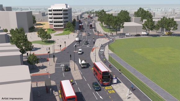 TfL sets out plans to transform Catford town centre, reducing road danger and making it easier and safer for people to walk, cycle and use public transport: CGI image of potential changes at Catford Road