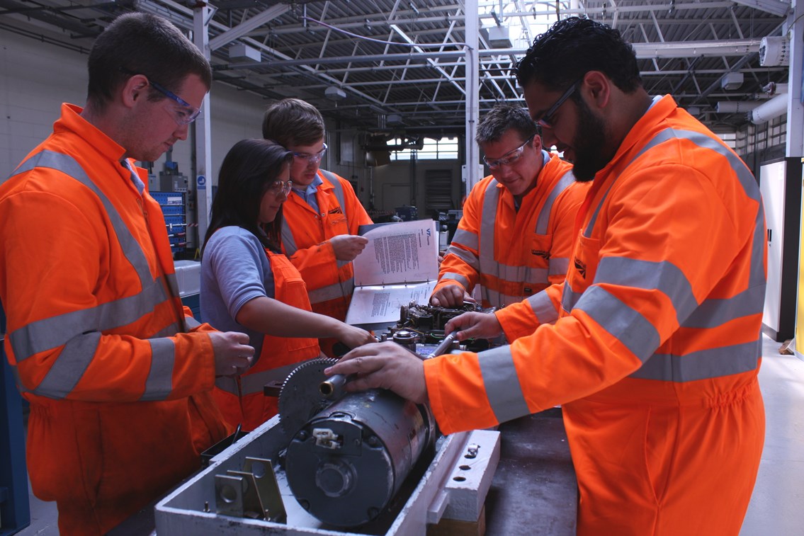 Network Rail apprentices in the workshop: Network Rail apprentices in the workshop