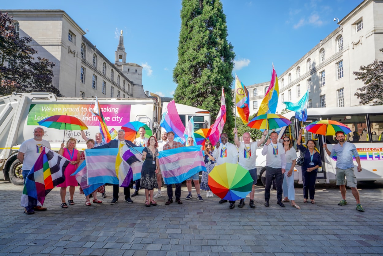 Pride 2025 Group photo 1: Executive members and staff from Leeds City Council.