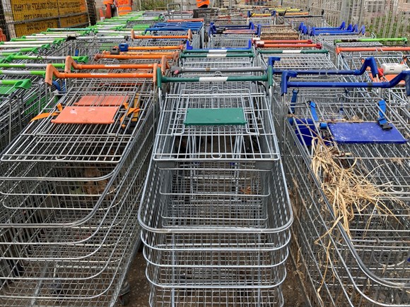 Invasion of the shopping trolleys: 143 shopping trolleys at Doughty Road Depot in Grimsby 01