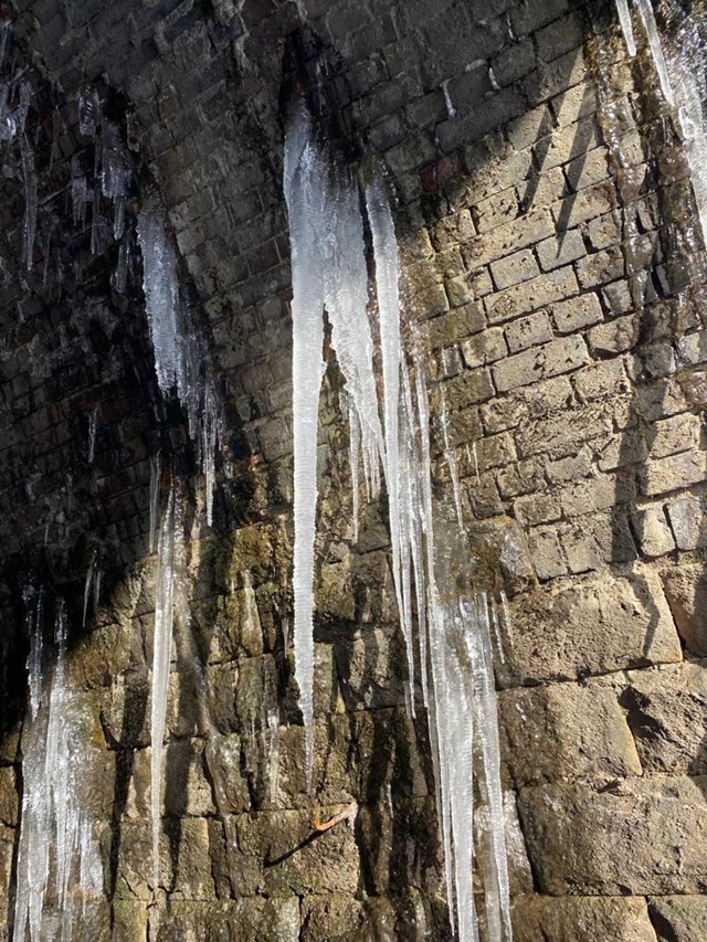Icicles formed at a tunnel entrance