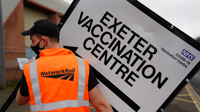 Network Rail volunteers help set up mass vaccination facility in Exeter: Network Rail volunteers help set up mass vaccination facility in Exeter