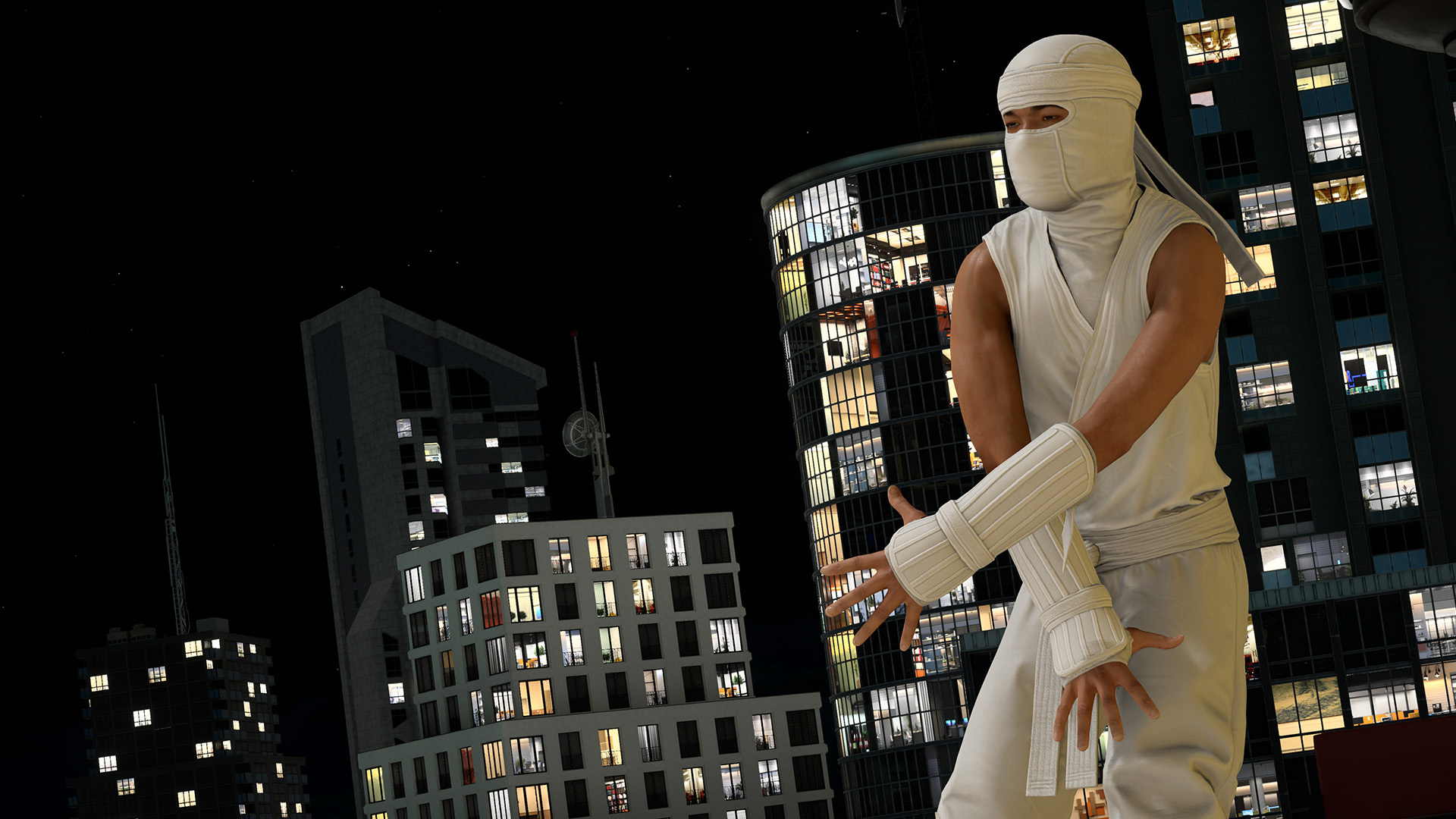 Ninja Suit Apprentice MyPLAYER cosmetic outfit from NBA 2K27 Season 1, shown on a city rooftop at night