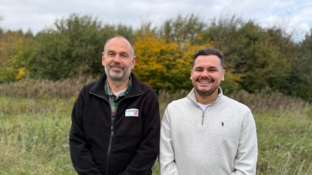 Cllr Joshua Roberts (right) and Ian Wright from the Treescapes team at Chisnall Wood in Wrightington
