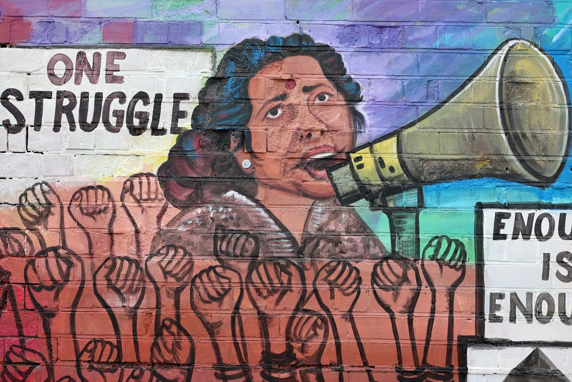 Grunwick dispute mural panel showing protesters