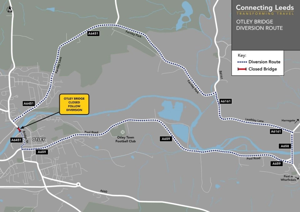 Otley Bridge diversions steelworks Sep - Oct 2025