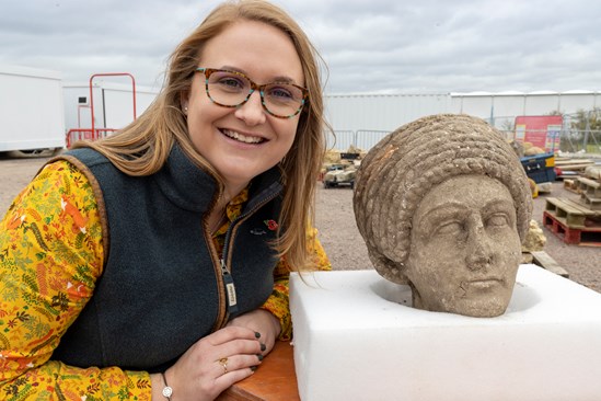 Female head from Roman statue - Artefacts from St Mary's Archaeological dig - Stoke Mandeville, Buckinghamshire-14: Female head of Roman statue discovered during a HS2 archaeological dig at the site of old St Mary’s church in Stoke Mandeville, Buckinghamshire. The artefacts were found underneath the footprint of a Medieval church that was being excavated. 

Tags: Roman, Archaeology, Stoke Mandeville, Buckinghamshire

Subject name(s): Dr Rachel Wood, Lead Archaeologist, Fusion JV