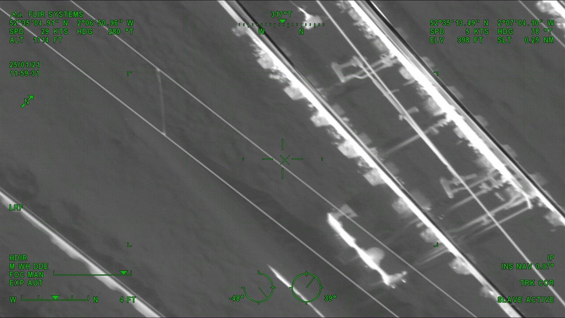 Thermal image of heated section of track at Wolverhampton station - Credit: Network Rail Air Operations team