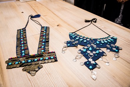 Two pieces designed by Majida Sayam of Jannaty at FC Designer Collective