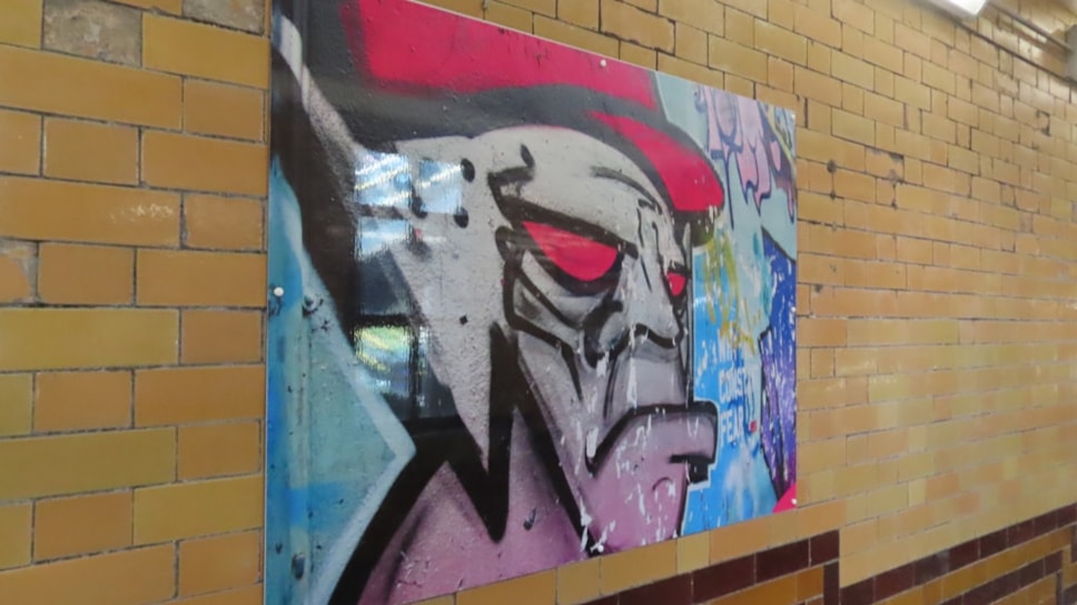 Image shows one of the artwork on display at Deansgate station