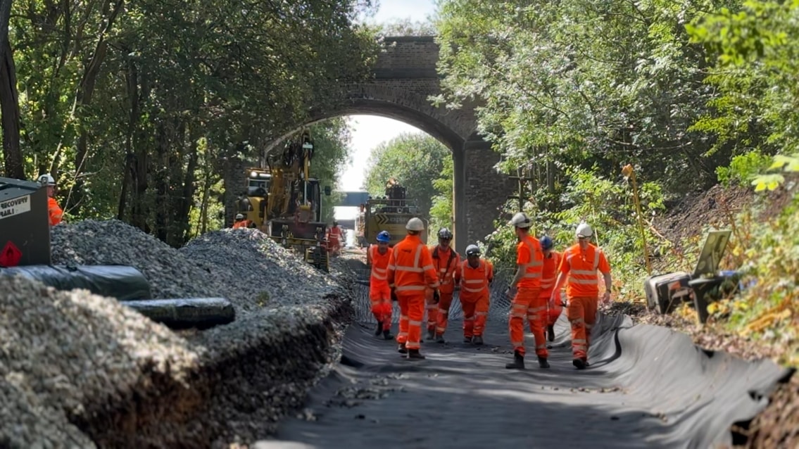 Dug out track bed ready for new ballast to be installed at Guide Bridge August 2026