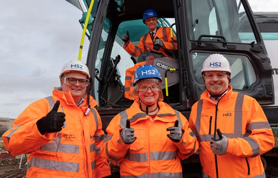 Start of construction at HS2's Curzon Street Station: L-R Martyn Woodhouse (MDJV Project Director), Liz Clements (Transport Member, Birmingham City Council). Andy Street (West Midlands Mayor), Dave Lock (HS2 Project Client)