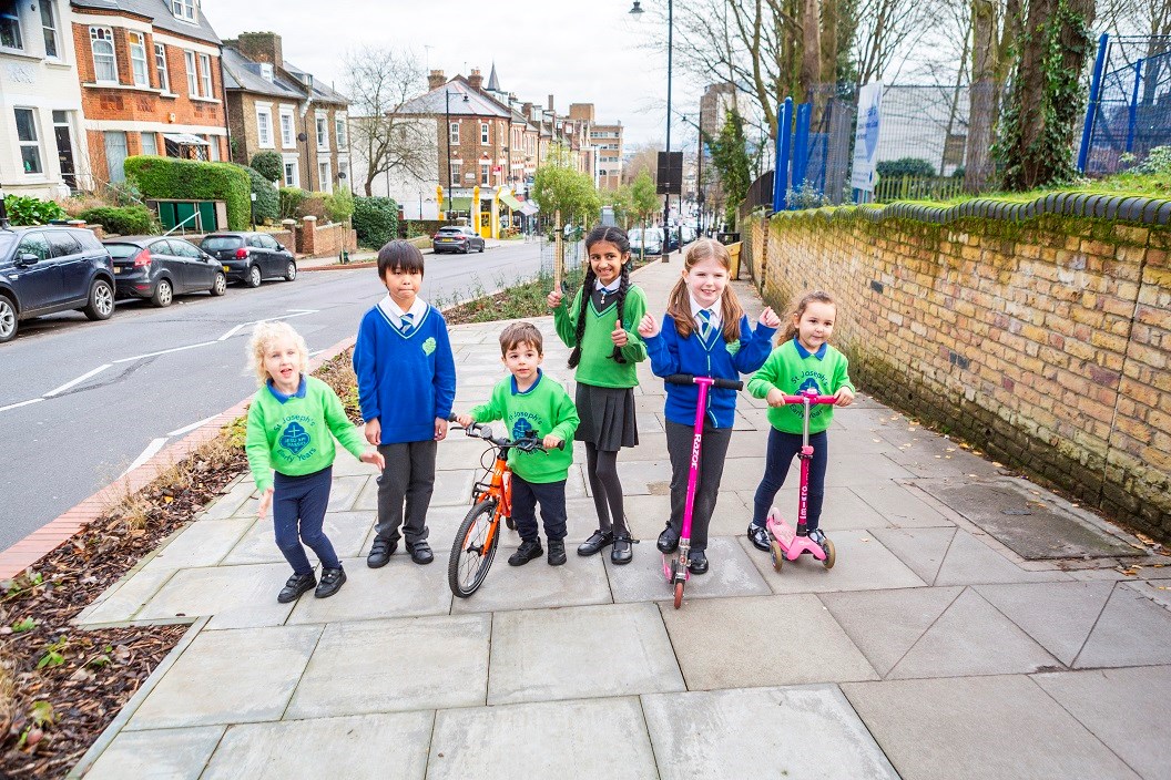 Children enjoying the new facilities outside St Joseph's Primary School