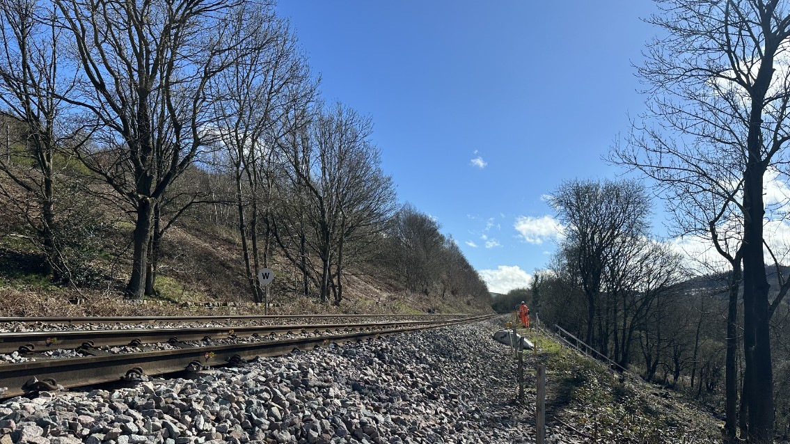 A Network Rail worker on site at Hague Fold