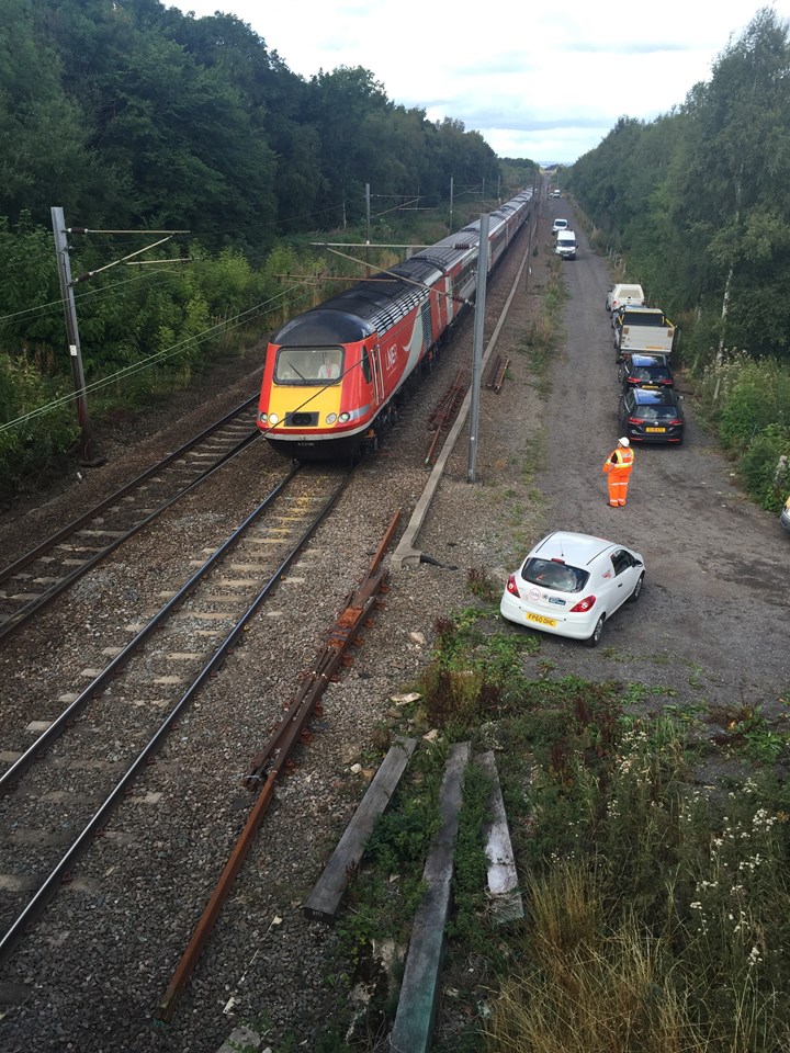 Update - services now resumed on track hit by tractor in Fitzwilliam, Wakefield: Train on track at Fitzwilliam