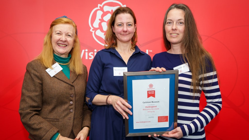 Lady Vistoria Borwick of VisitEngland Samantha Fryer Ward and Stephanie Beasley from Corinium Museum (002)