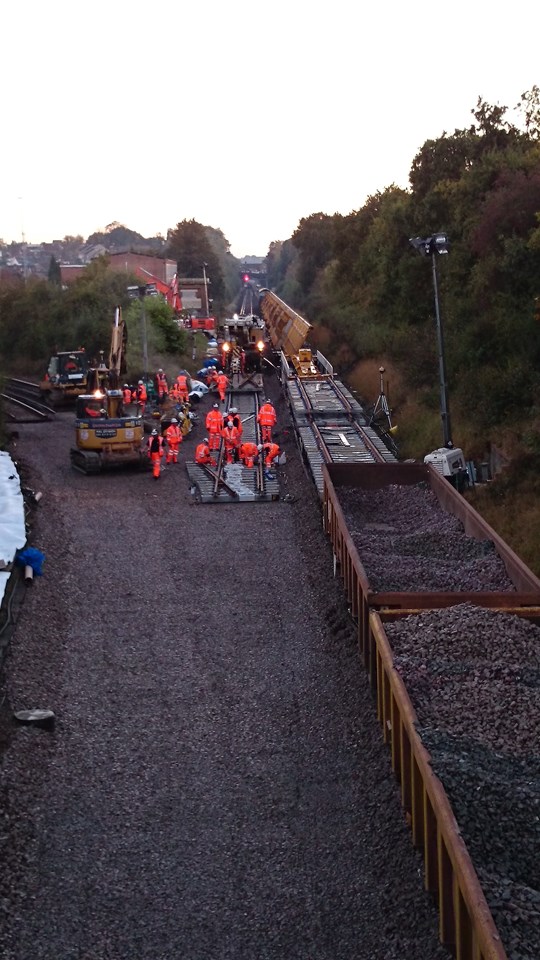 Network Rail contractors replacing worn-out track at Keymer Junction in Sussex