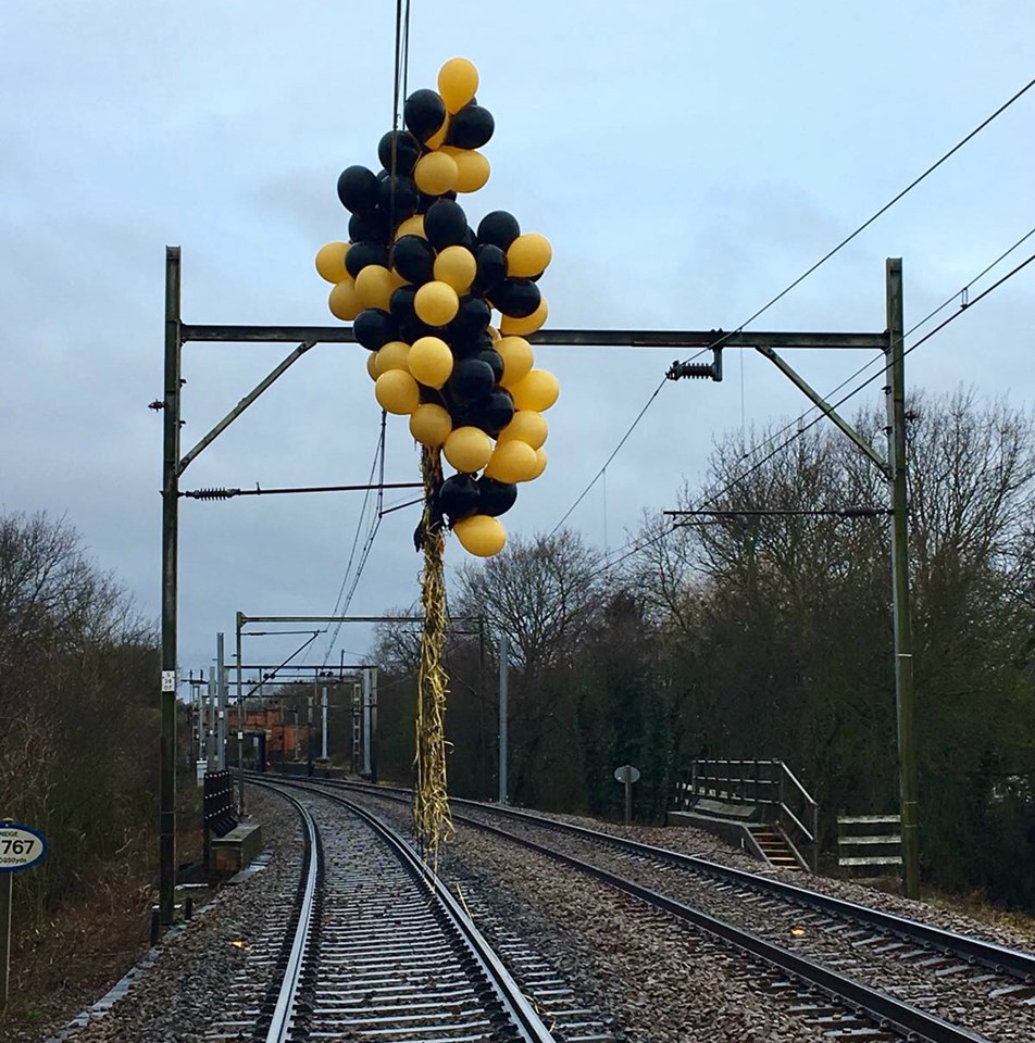 Balloons wrapped around overhead electric lines 2