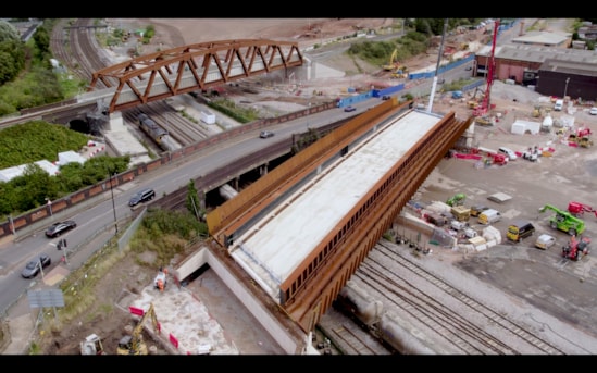 The new Aston Church Road bridge over the existing railway