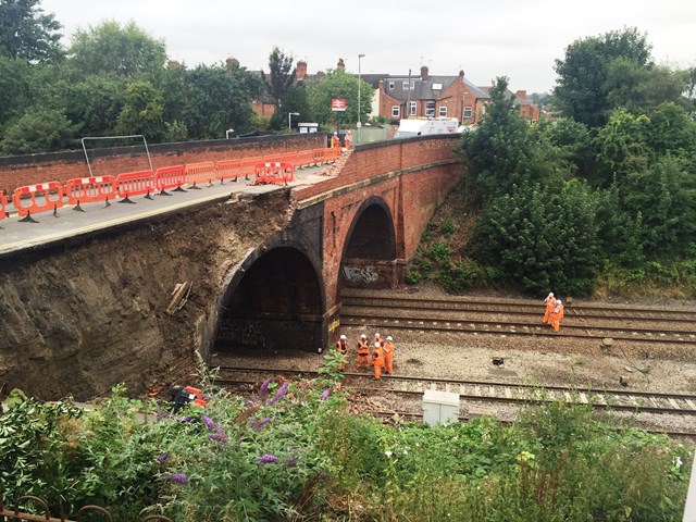 Full service to resume from tomorrow morning as Leicestershire bridge repairs continue: The partially collapsed bridge at Barrow upon Soar