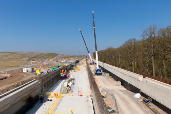 Bat structure preparatory work looking north with Sheephouse Wood to the right April 2025