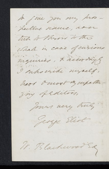 George Eliot letter: Letter of Mary Ann Evans signed George Eliot 1857