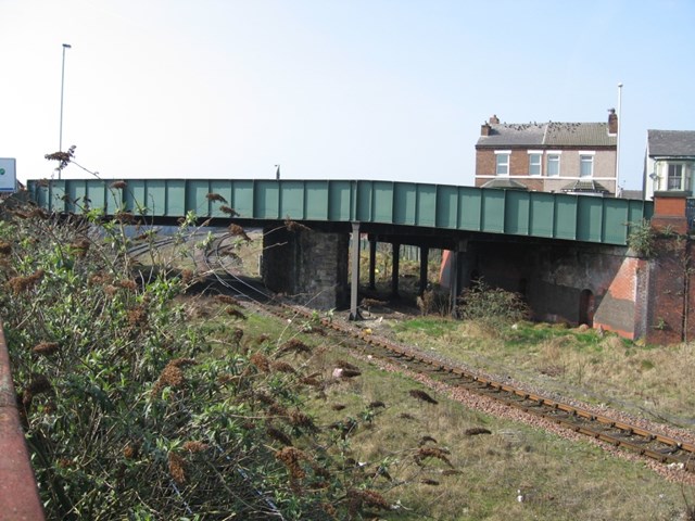 St Lukes Road bridge_2: Bridge carrying the A5267 over the Southport - Wigan line, to the east of the town centre