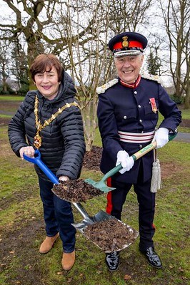 The Mayor of Dudley and the Lord Lieutenant plant a tree for the Queen at Wordsley Park