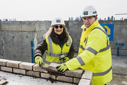 Eleni Tsoskounoglou (Islington Council), Martin Barnes (Mulalley) - Park View Estate topping out ceremony