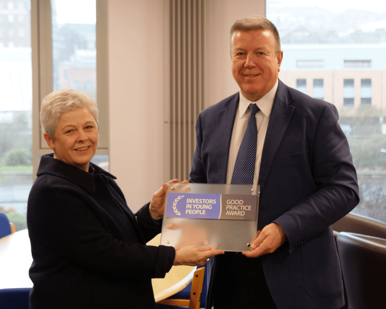 Investors in Young People (image): SSSC Chief Executive Lorraine Gray receiving the Investors in Young People award