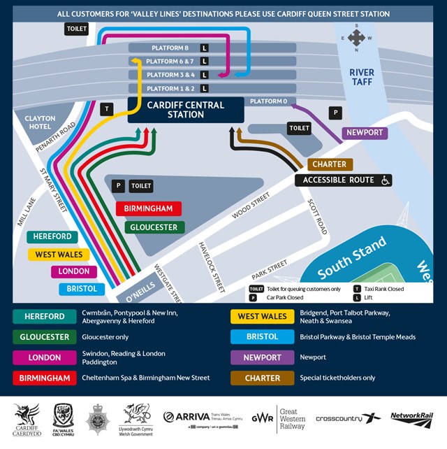 Cardiff Central Queue Map English