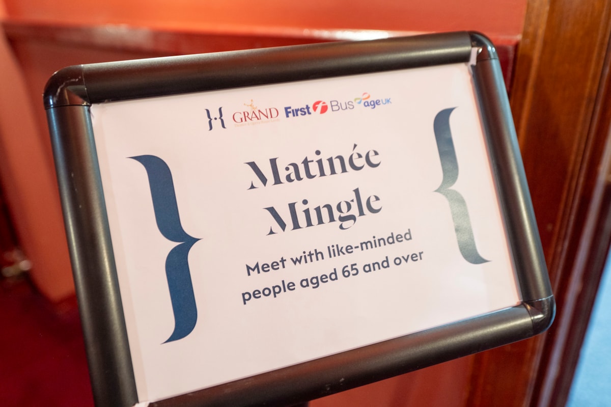 Matinee Mingle theatre sign